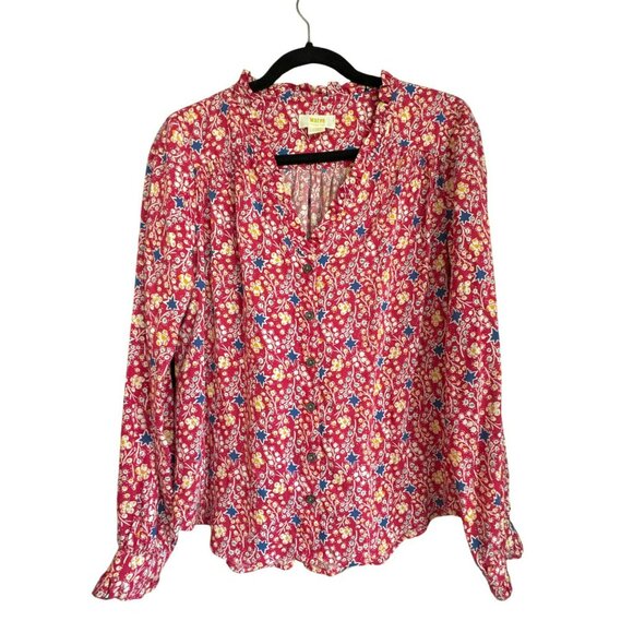 Maeve Tops - Maeve Anthropologie Button Down Shirt Size 2 Blouse Pink Long Sleeve Floral Star